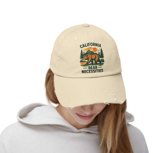 California Bear Necessities Distressed Cap, Unisex Hat, Outdoor Gear, Travel Accessory, Vintage Style, Trendy Headwear