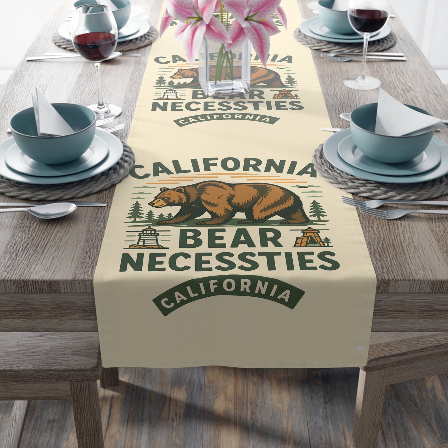 California Bear Necessities Table Runner | Rustic Home Decor, Dining Table Accent, Gift for Nature Lovers, Farmhouse Style