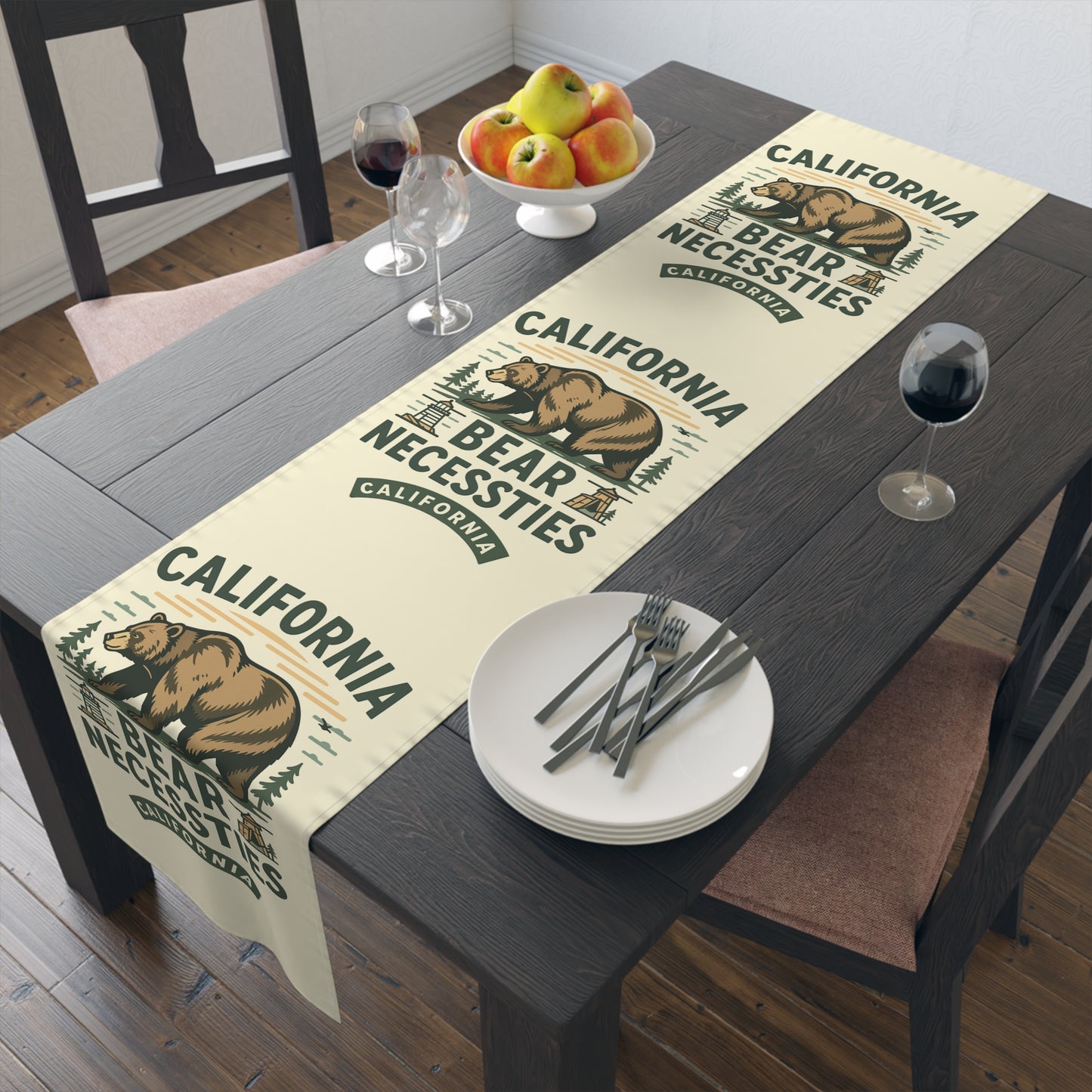 California Bear Necessities Table Runner | Rustic Home Decor, Dining Table Accent, Gift for Nature Lovers, Farmhouse Style